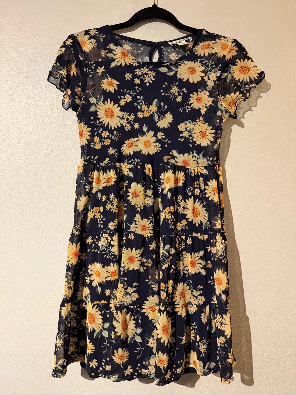 Knitworks Navy Floral Tiered Dress with Yellow Daisies